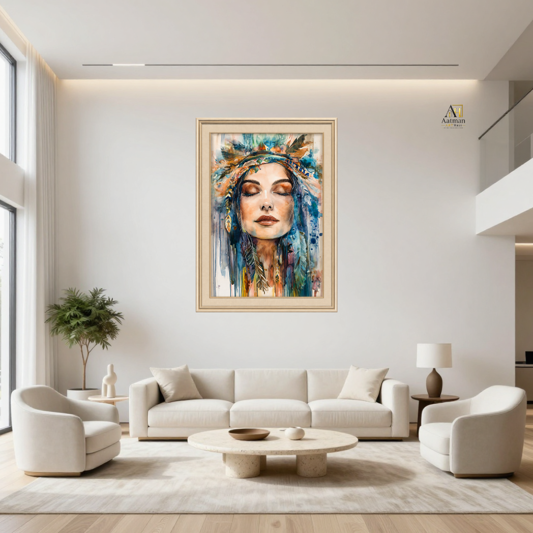 Bohemian Woman Watercolor Premoum  Wall Art