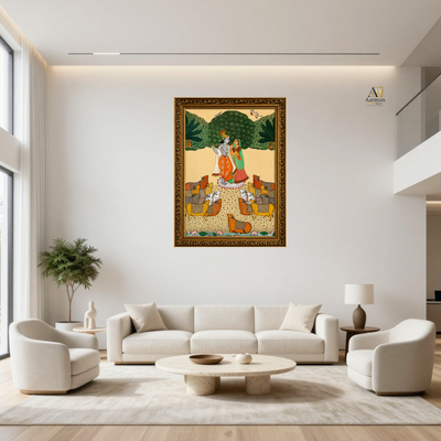 Radha Krishna with Sacred Cows – Traditional Pichwai Premium Wall Art