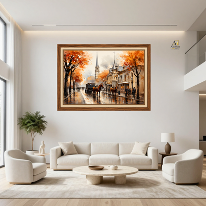 Autumn Vintage City Scape Premium Wll Art