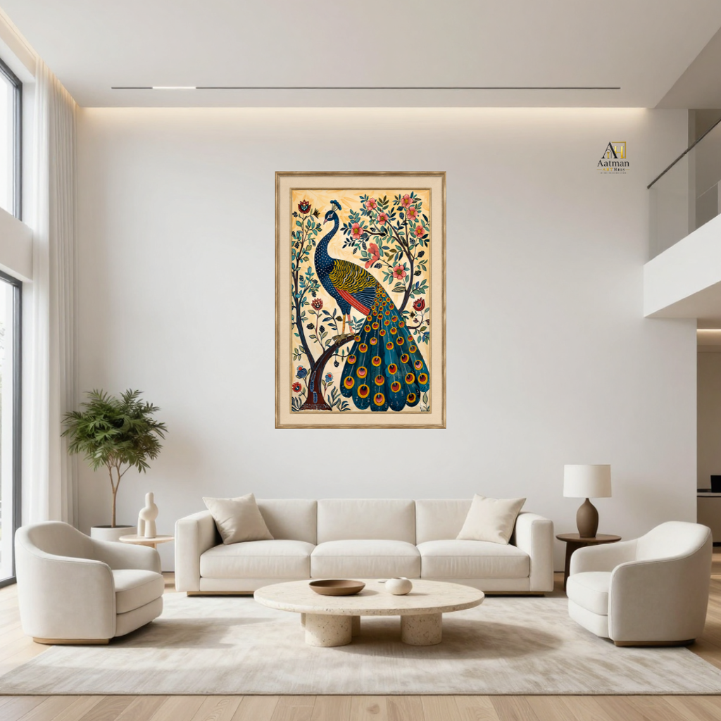 Traditional Jaipur Peacock Painting Premium Wall Art