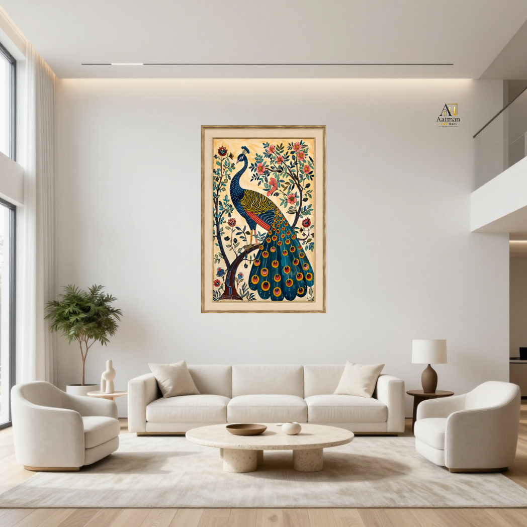 Traditional Jaipur Peacock Painting Premium Wall Art