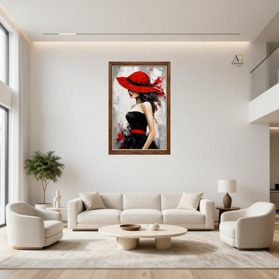 Lady in Red Hat Premium Wall Art