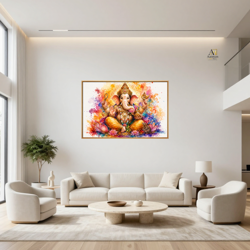 Lord Ganesha Watercolor Large Canvas Wall Art