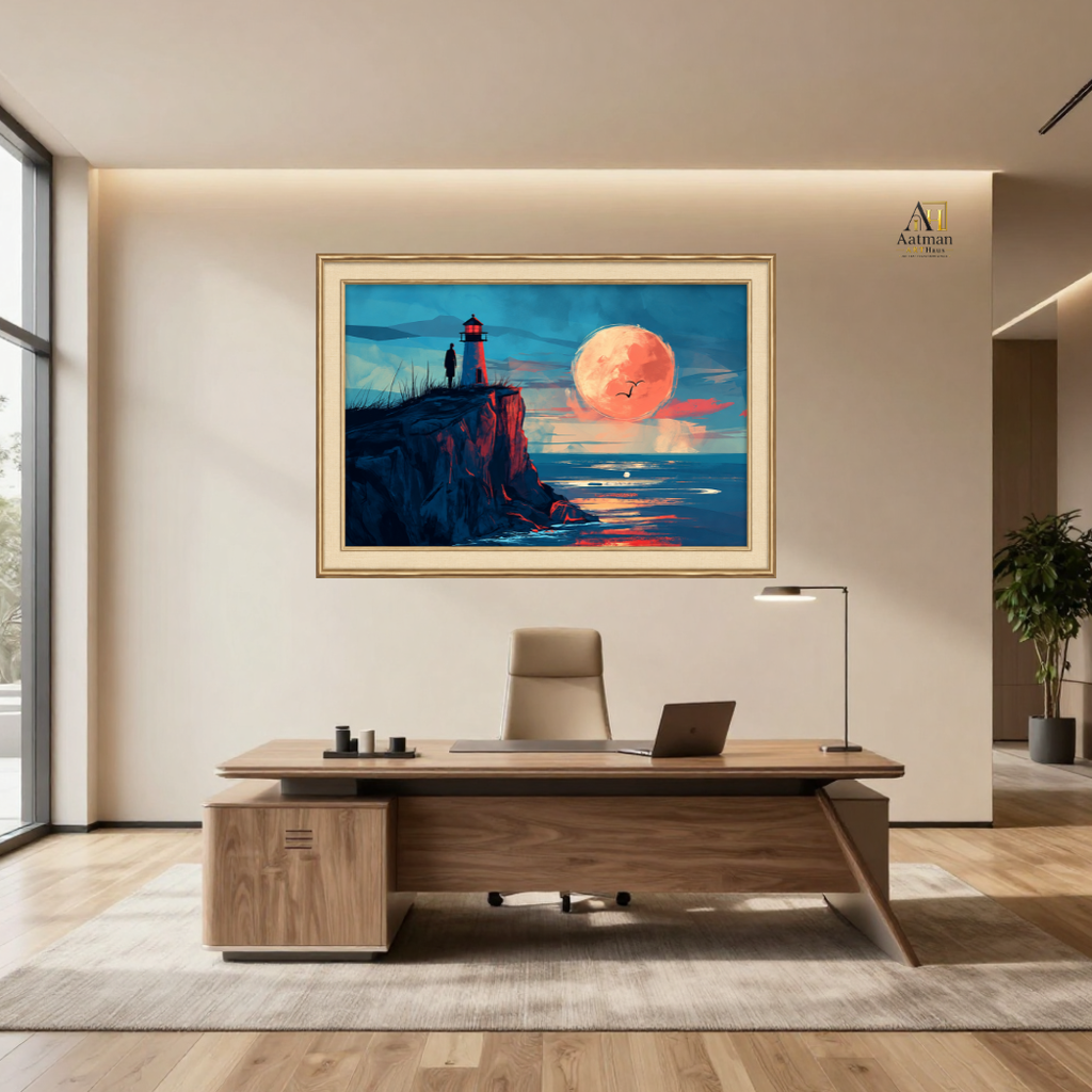 Light house and Moon Seascape Premium Wall Art