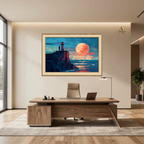 Light house and Moon Seascape Premium Wall Art