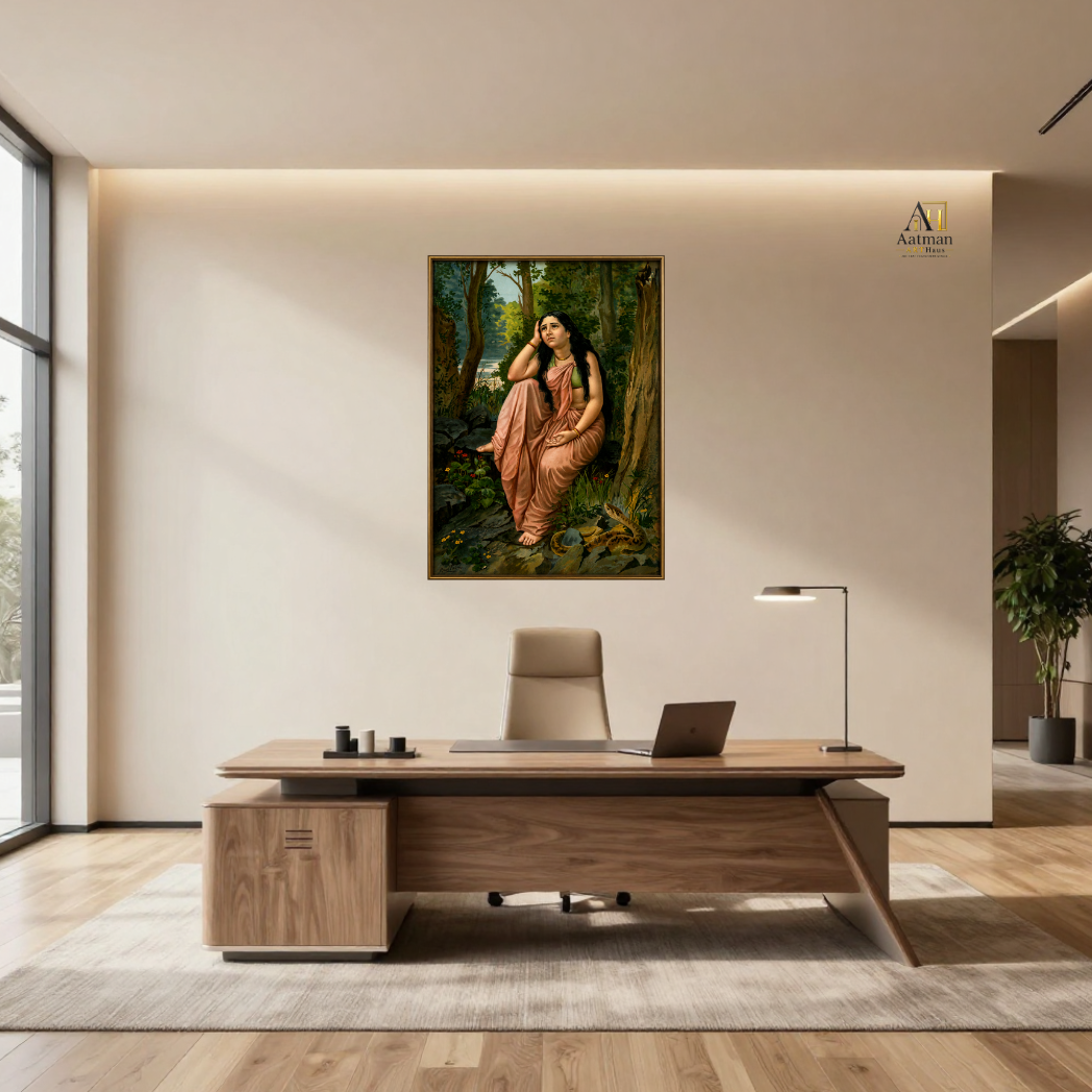 Damayanti in the Forest by Raja Ravi Varma Reproduced Premium Wall Art