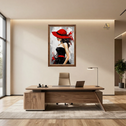 Lady in Red Hat Premium Wall Art