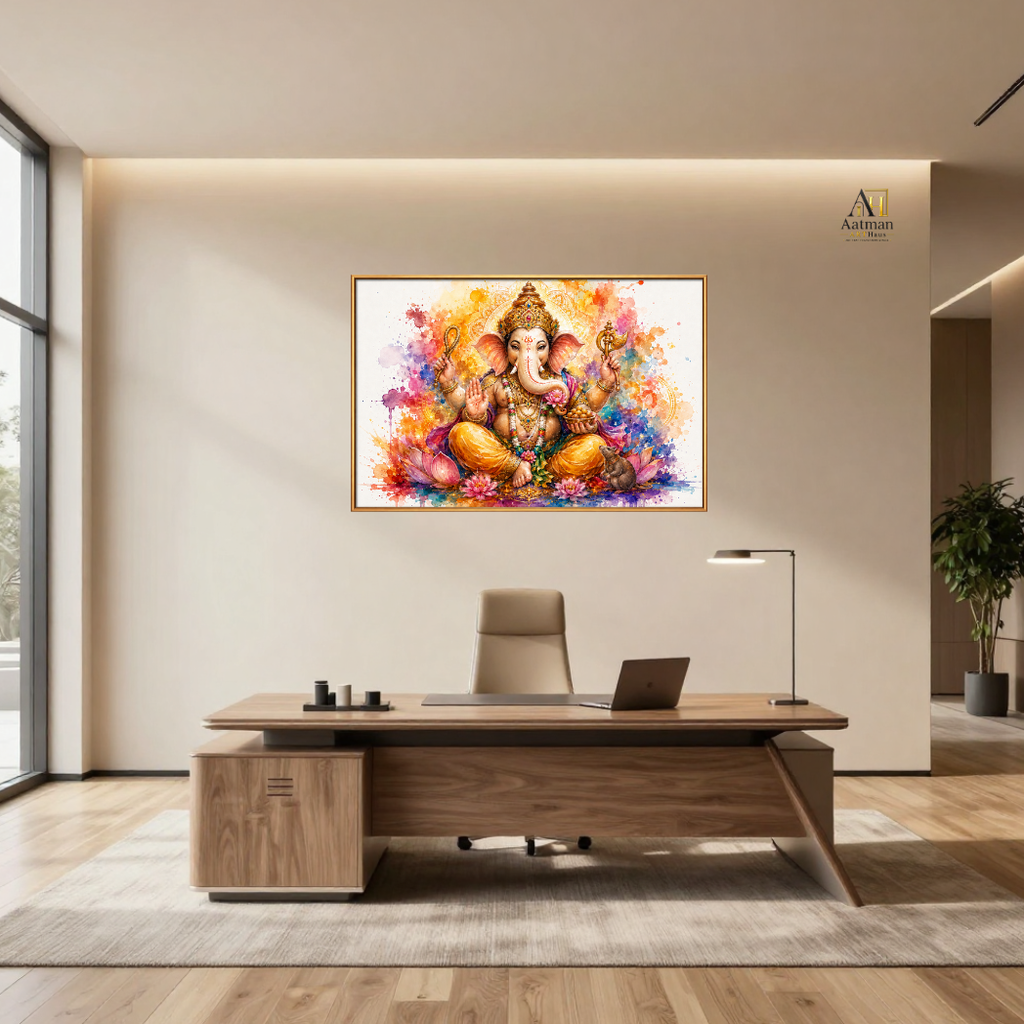 Lord Ganesha Watercolor Large Canvas Wall Art