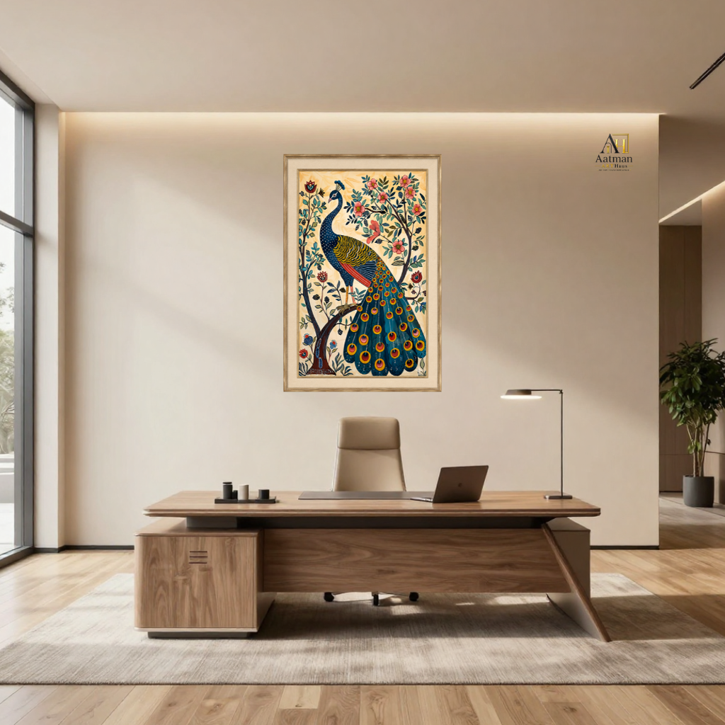 Traditional Jaipur Peacock Painting Premium Wall Art