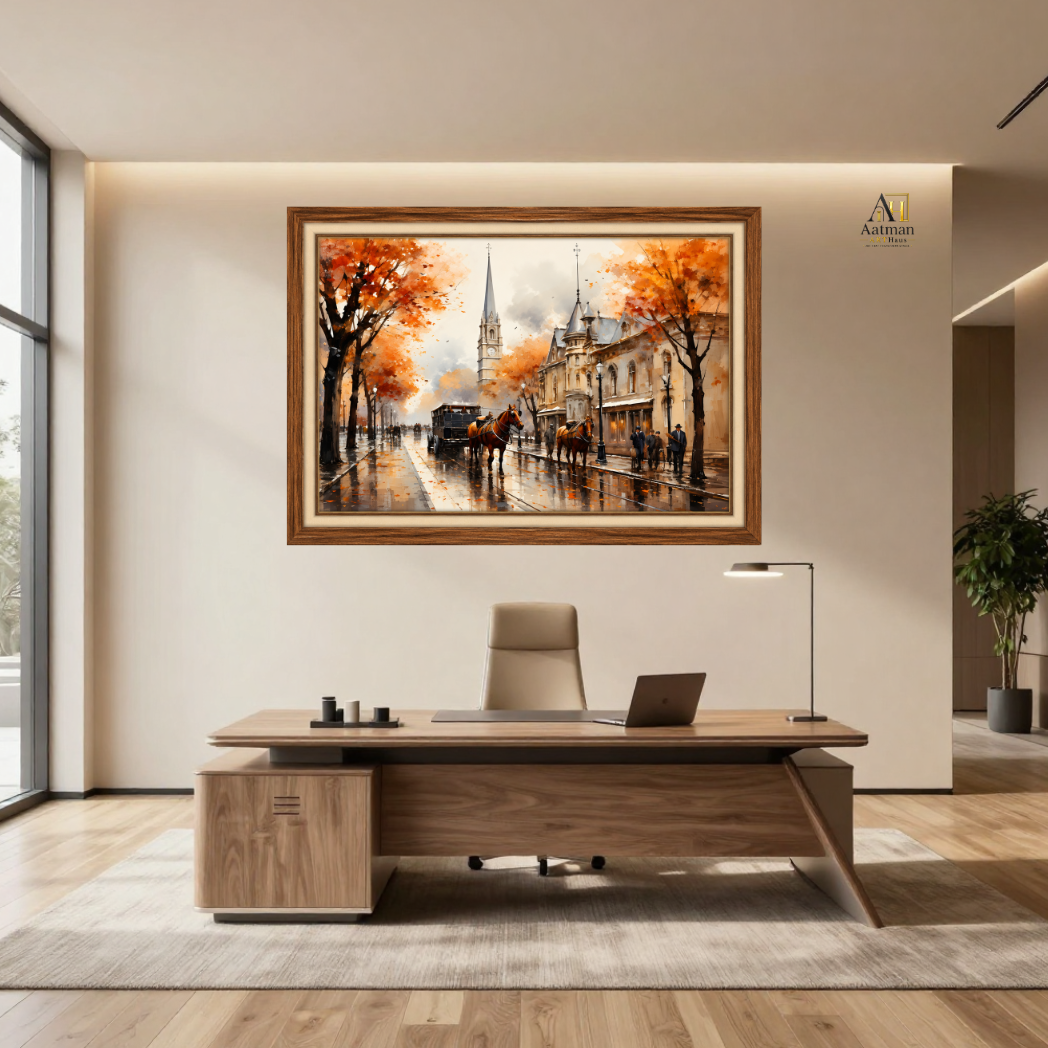 Autumn Vintage City Scape Premium Wll Art