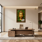 Golden Buddha Under the Bodhi Leaves | Premium Large Format Canvas Print