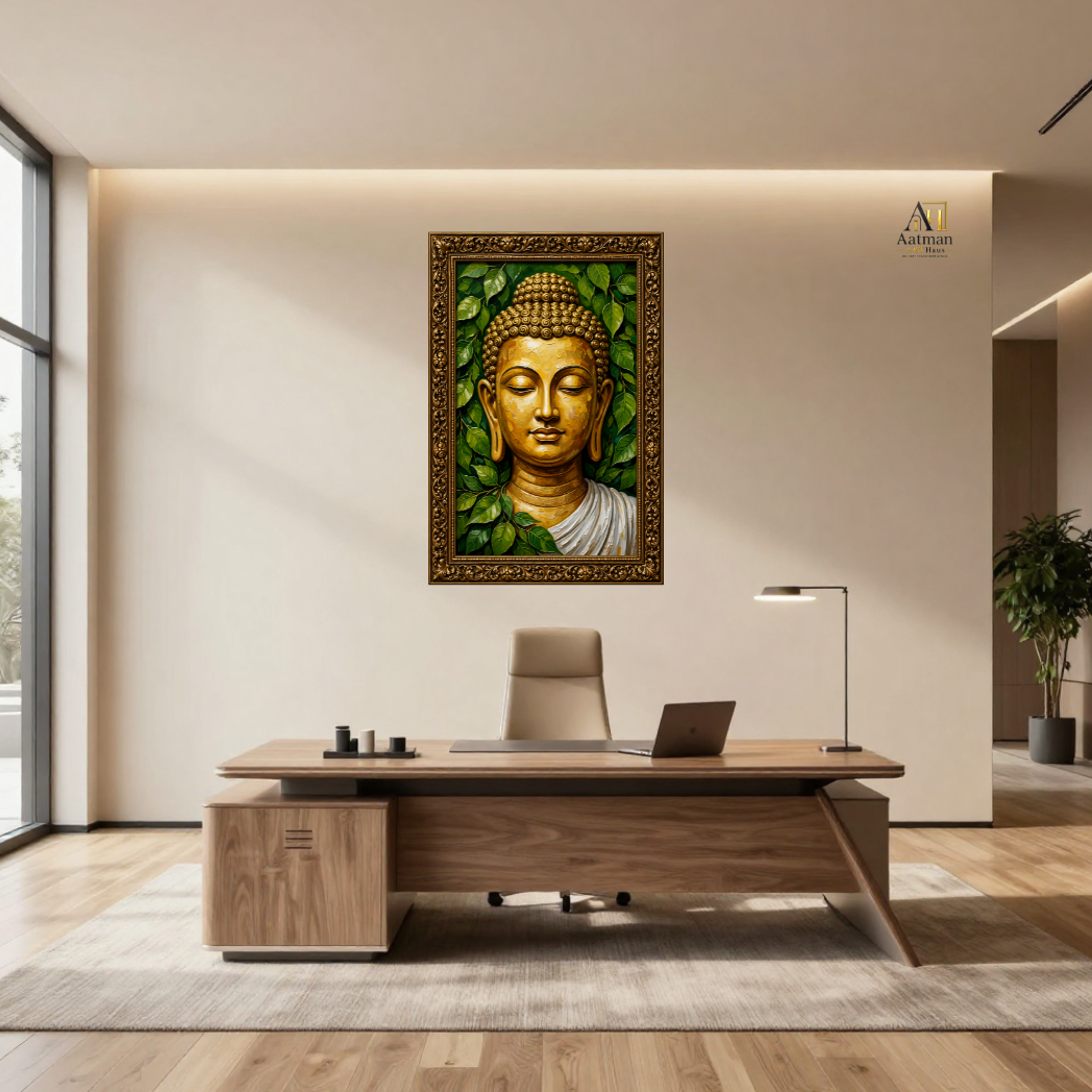 Golden Buddha Under the Bodhi Leaves | Premium Large Format Canvas Print
