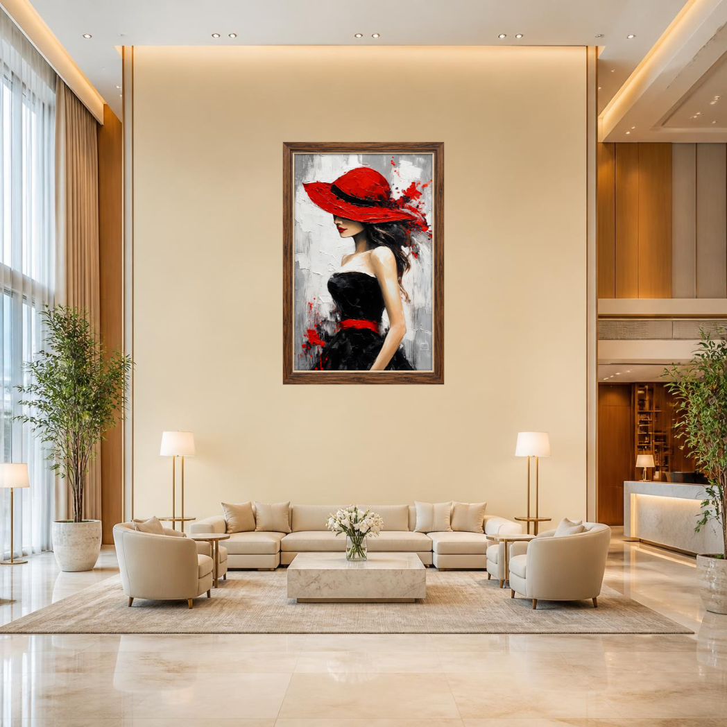 Lady in Red Hat Premium Wall Art