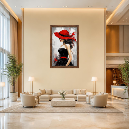 Lady in Red Hat Premium Wall Art