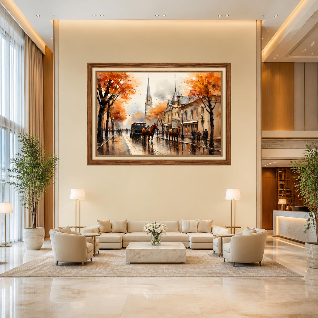 Autumn Vintage City Scape Premium Wll Art