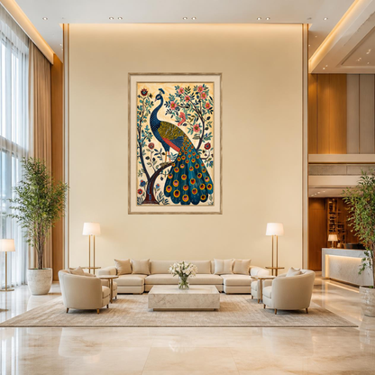 Traditional Jaipur Peacock Painting Premium Wall Art