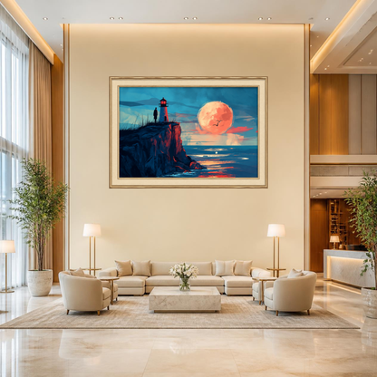 Light house and Moon Seascape Premium Wall Art