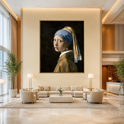 Girl with a Pearl Earring by Johannes Vermeer Reproduced Premium Wall Art