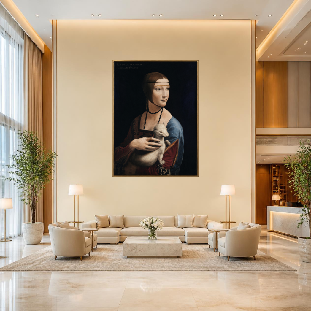 Lady with an Ermine by Leonardo da Vinci Reproduced Premium Wall Art