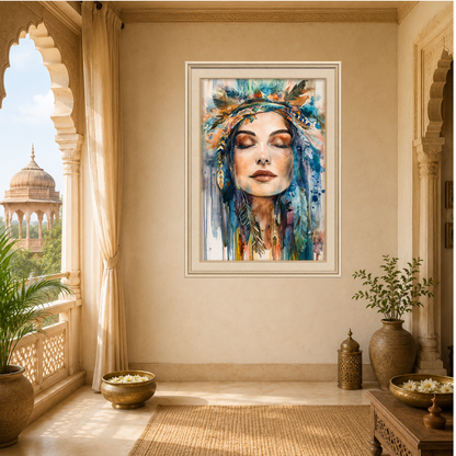 Bohemian Woman Watercolor Premoum  Wall Art