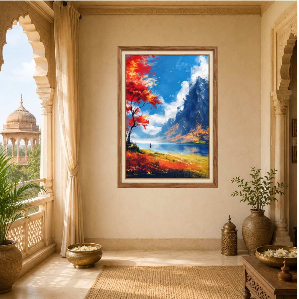 Mountain Lake Landscape Premium Wall art