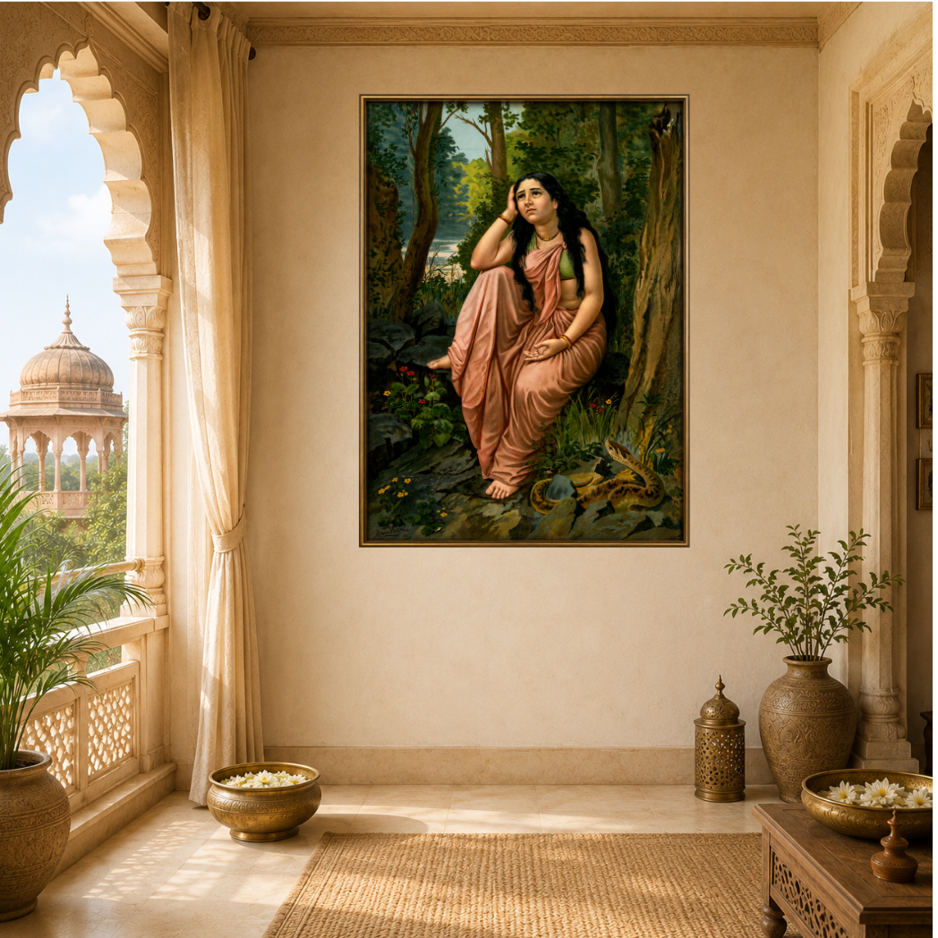 Damayanti in the Forest by Raja Ravi Varma Reproduced Premium Wall Art