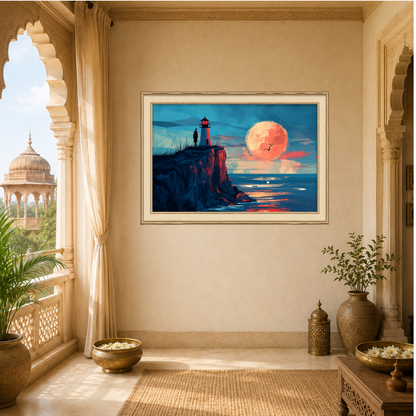 Light house and Moon Seascape Premium Wall Art