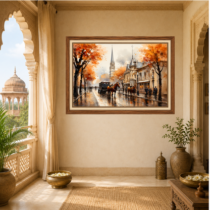 Autumn Vintage City Scape Premium Wll Art