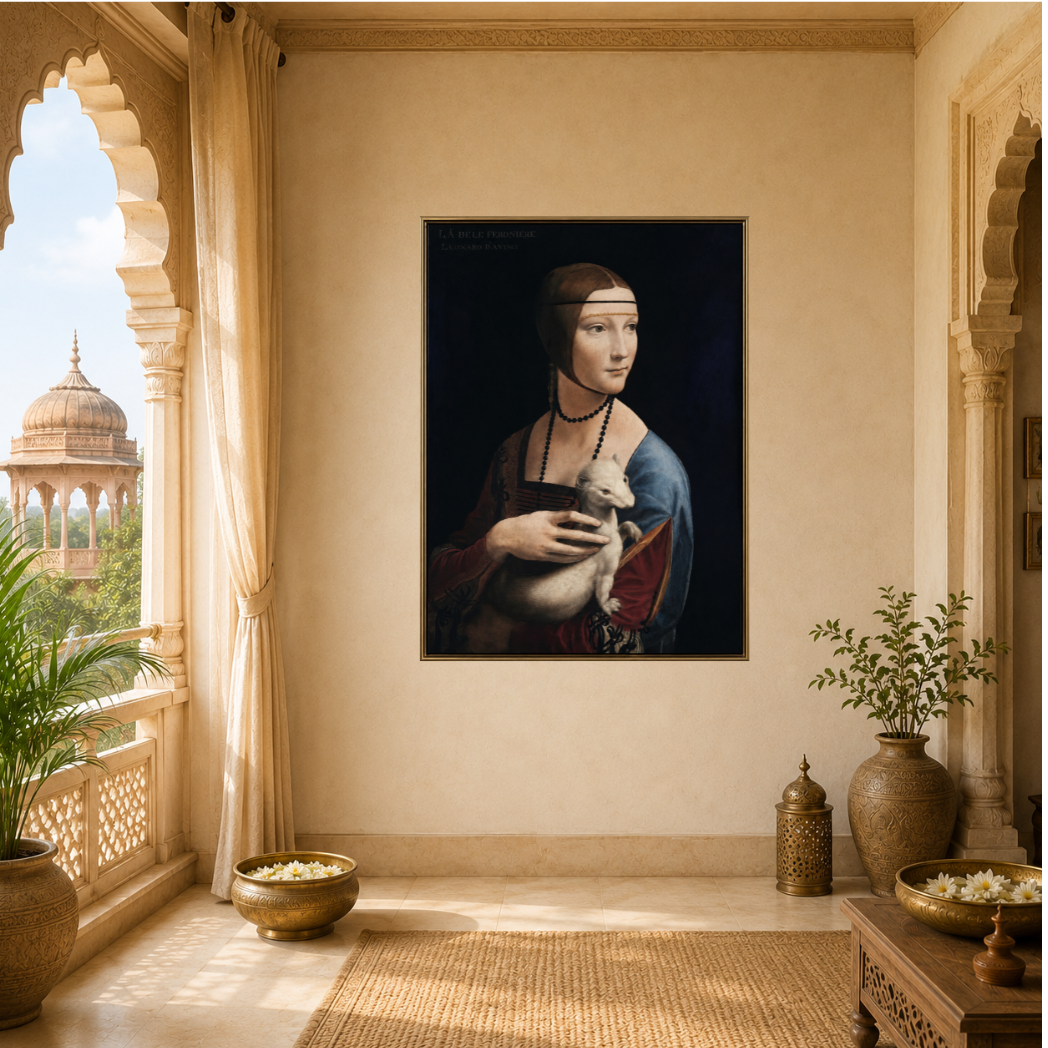 Lady with an Ermine by Leonardo da Vinci Reproduced Premium Wall Art