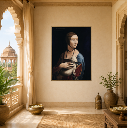 Lady with an Ermine by Leonardo da Vinci Reproduced Premium Wall Art