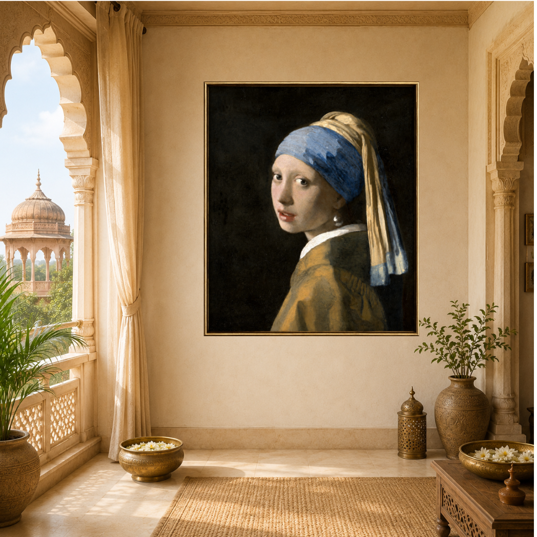 Girl with a Pearl Earring by Johannes Vermeer Reproduced Premium Wall Art