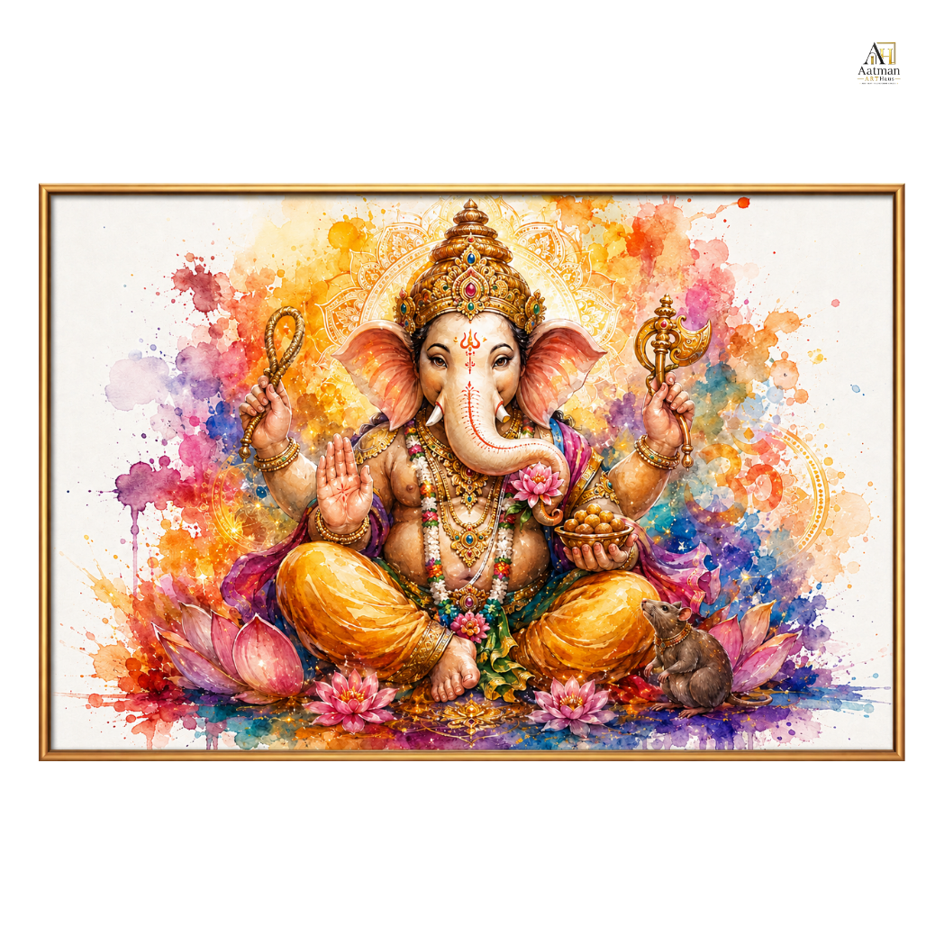 Lord Ganesha Watercolor Large Canvas Wall Art