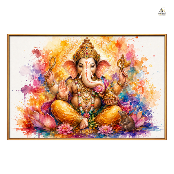 Lord Ganesha Watercolor Large Canvas Wall Art