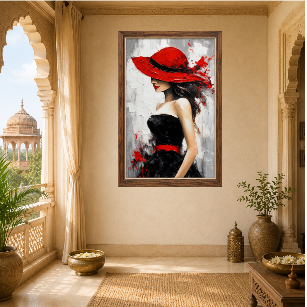 Lady in Red Hat Premium Wall Art