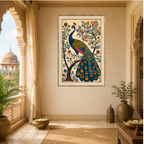 Traditional Jaipur Peacock Painting Premium Wall Art