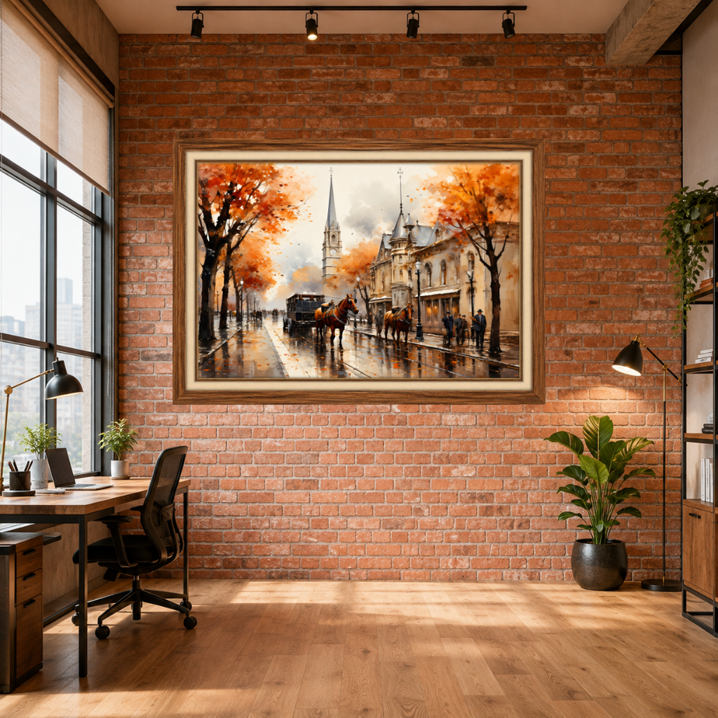 Autumn Vintage City Scape Premium Wll Art