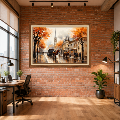 Autumn Vintage City Scape Premium Wll Art