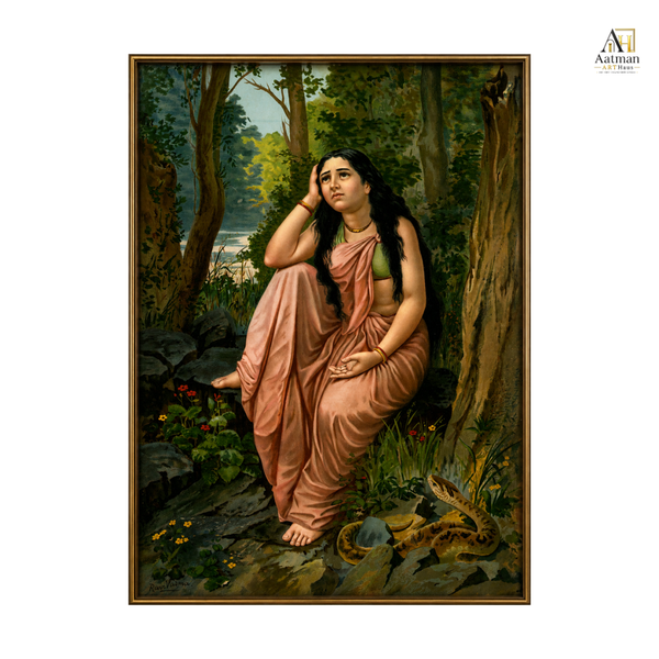 Damayanti in the Forest by Raja Ravi Varma Reproduced Premium Wall Art