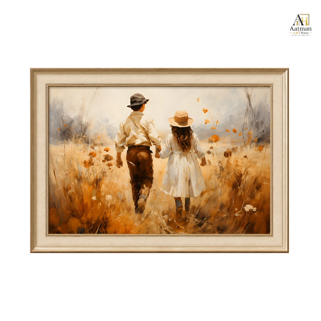 Children Walking Through a Golden Meadow