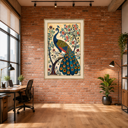 Traditional Jaipur Peacock Painting Premium Wall Art