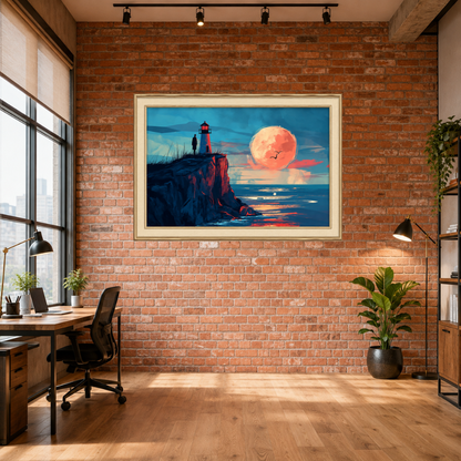 Light house and Moon Seascape Premium Wall Art