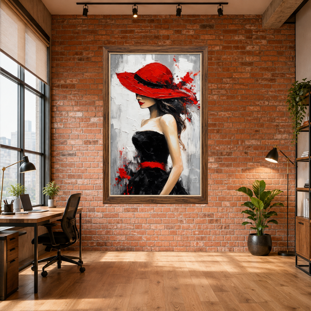 Lady in Red Hat Premium Wall Art