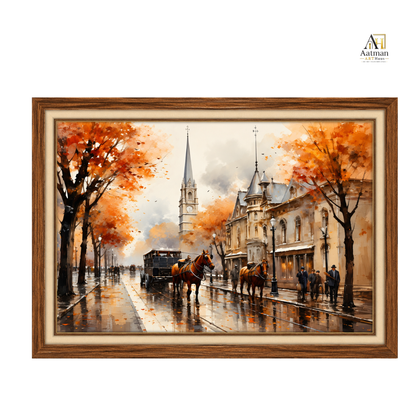 Autumn Vintage City Scape Premium Wll Art