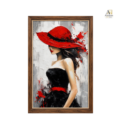 Lady in Red Hat Premium Wall Art
