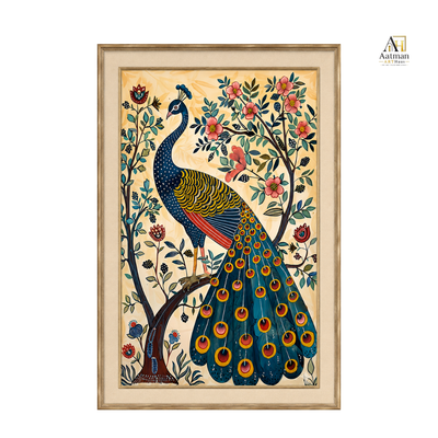 Traditional Jaipur Peacock Painting Premium Wall Art