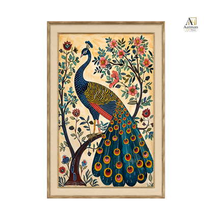 Traditional Jaipur Peacock Painting Premium Wall Art