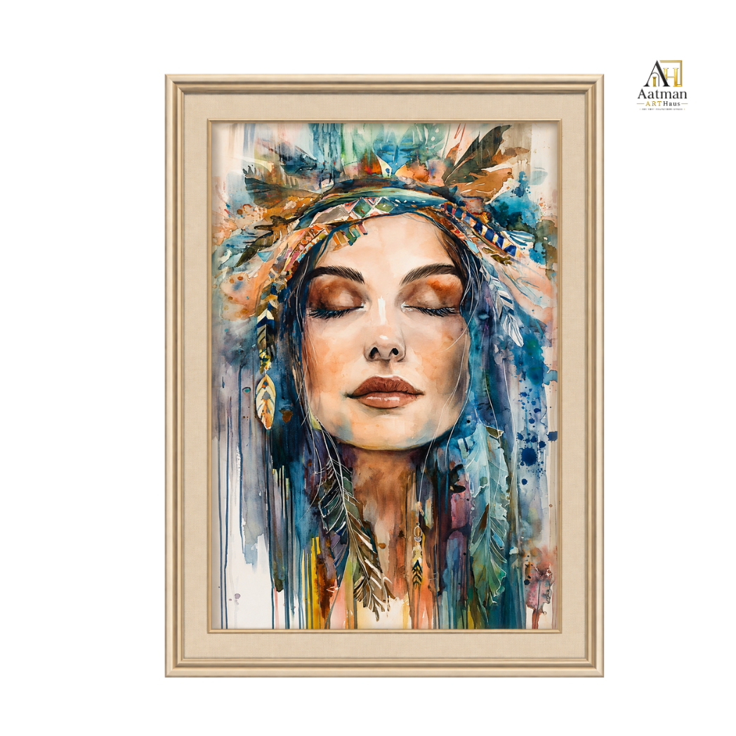 Bohemian Woman Watercolor Premoum  Wall Art