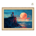 Light house and Moon Seascape Premium Wall Art