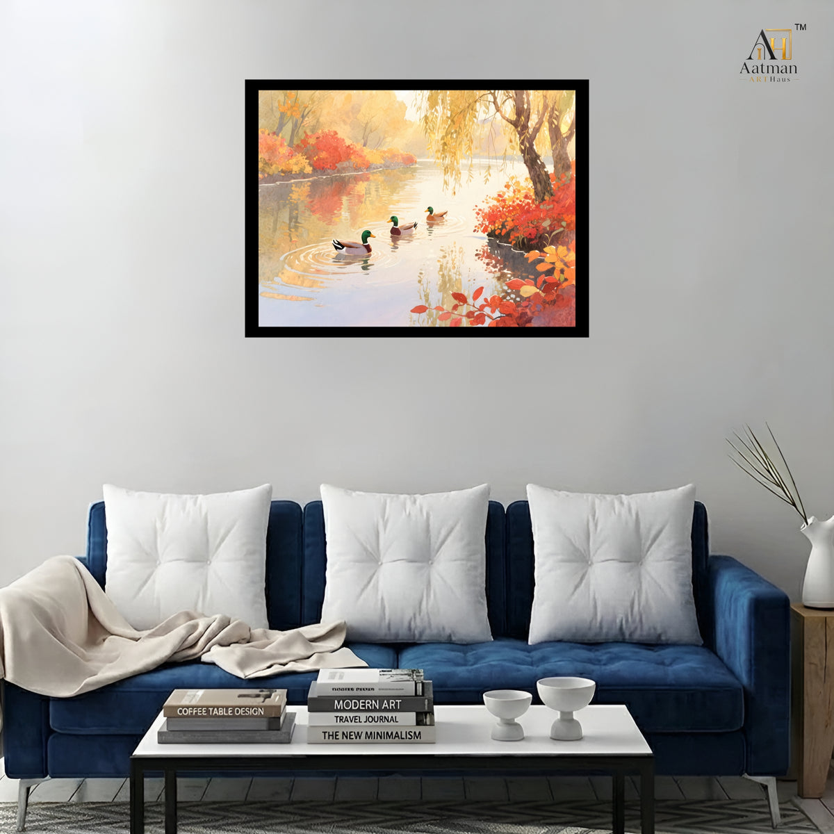 Autumn Ducks Lake  Water Color Wall Art