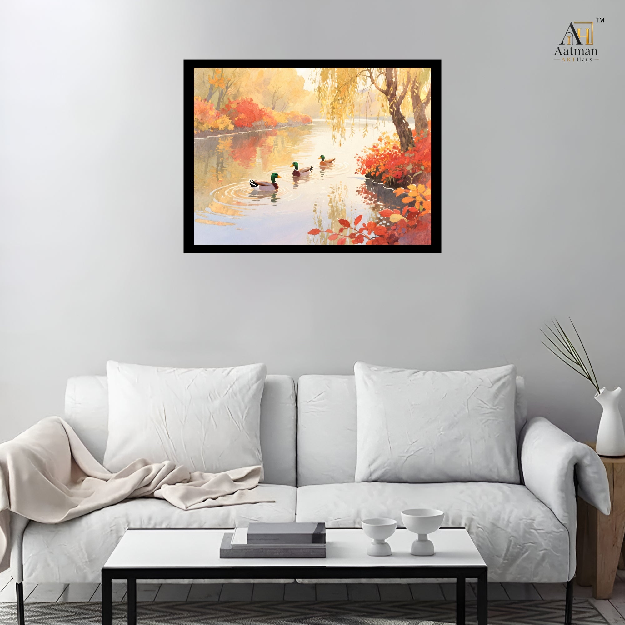 Autumn Ducks Lake Canvas Wall Art